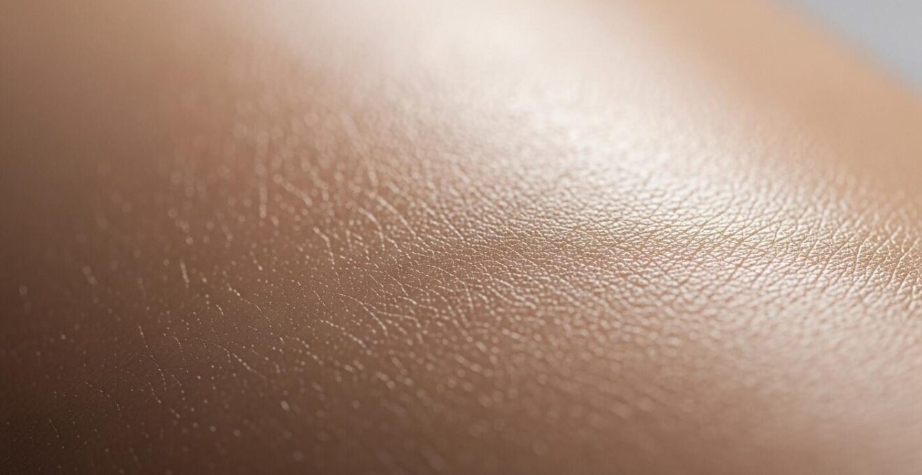 Peau humaine nette avec une fine couche protectrice lumineuse symbolisant le film hydrolipidique