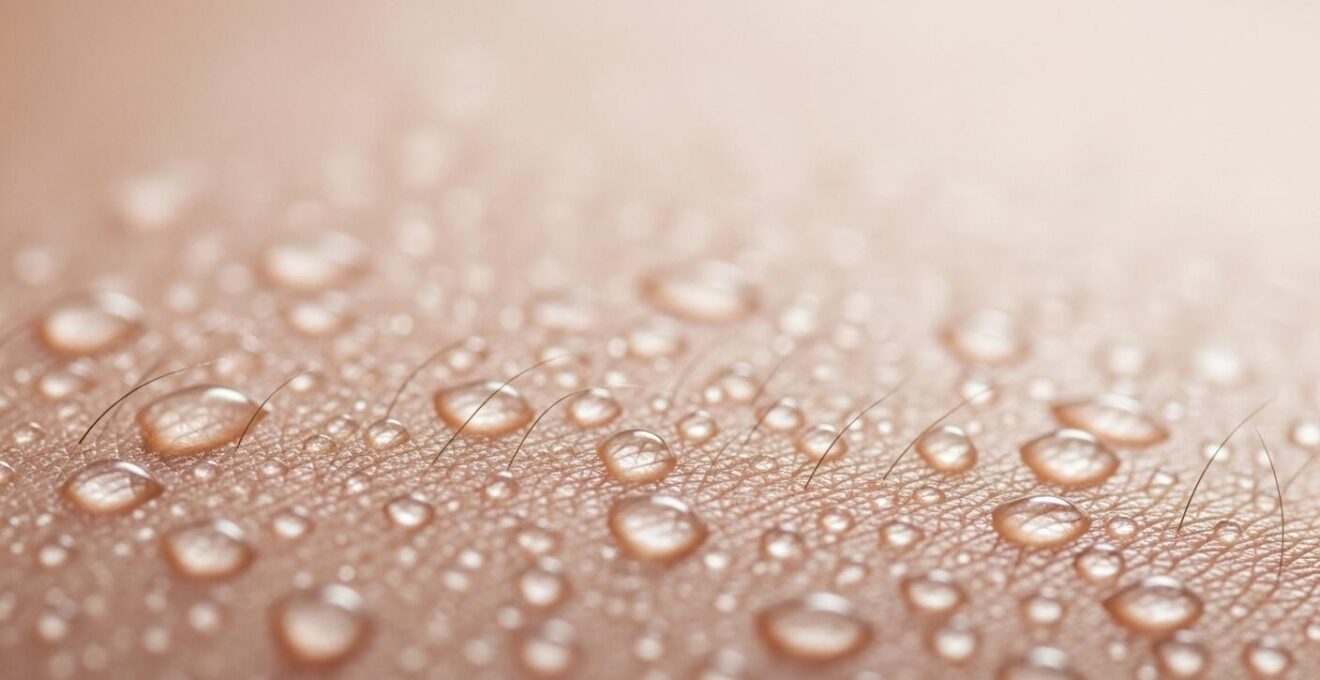 Photo d'une peau saine et éclatante avec gouttes d'eau naturelles, lumière naturelle douce