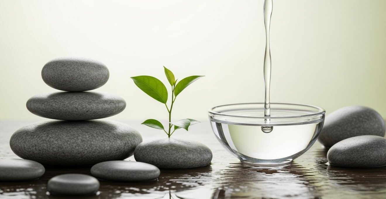 Une composition photographique symbolisant la naturopathie avec des éléments naturels équilibrés et apaisants