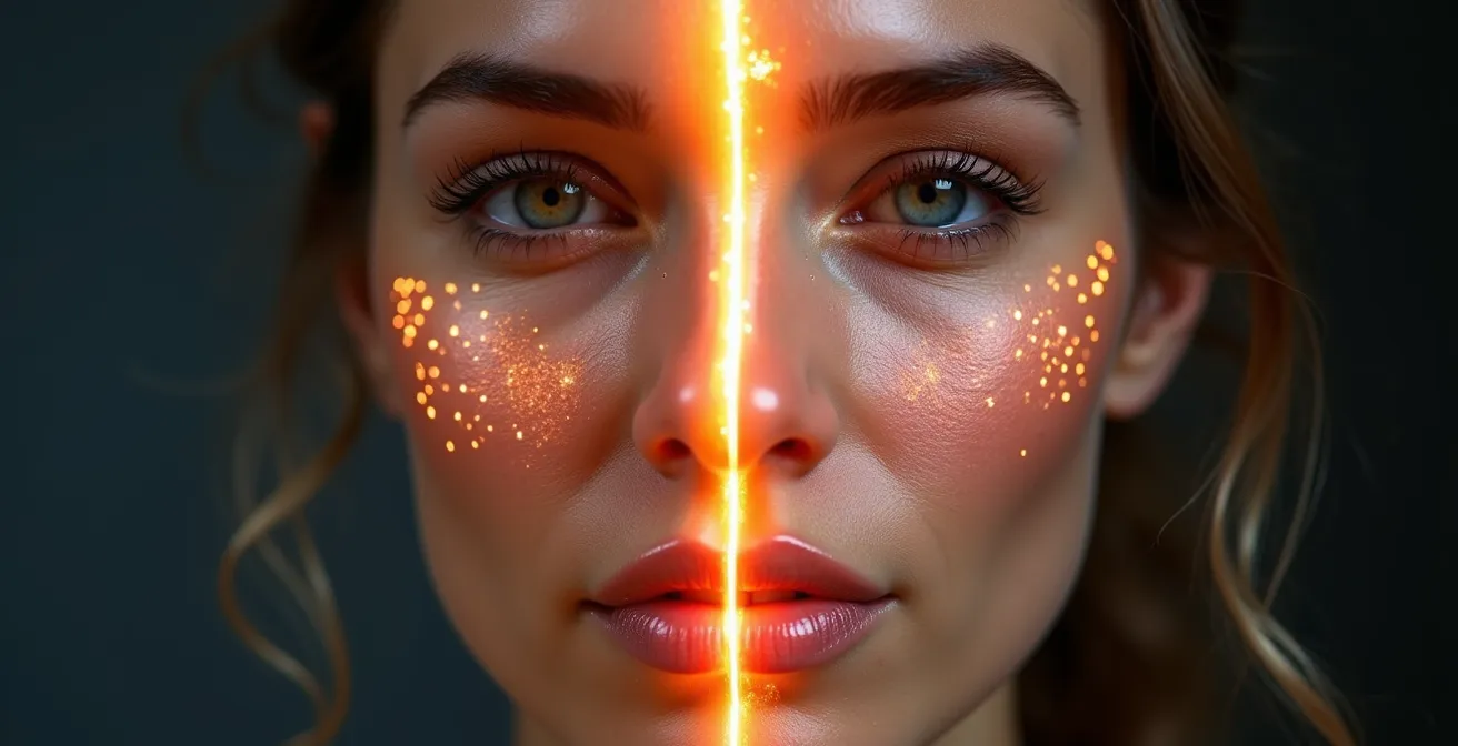 Représentation visuelle comparant les effets de la radiofréquence et du microneedling sur la peau