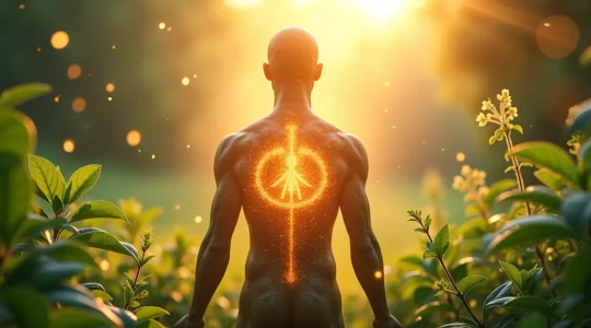 Illustration symbolique montrant le système immunitaire humain entouré d'éléments naturels et de protection, représentant la méthode naturopathique pour renforcer l'immunité