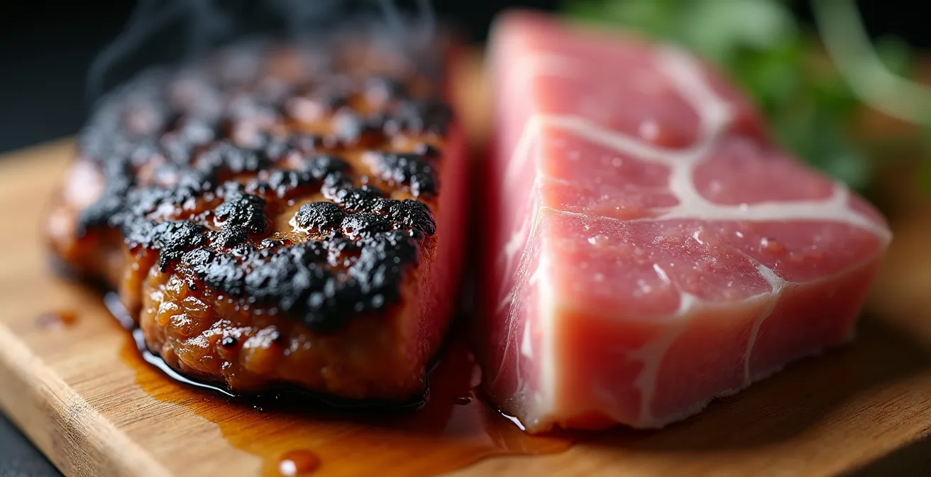 Comparaison visuelle entre cuisson haute et basse température au niveau moléculaire