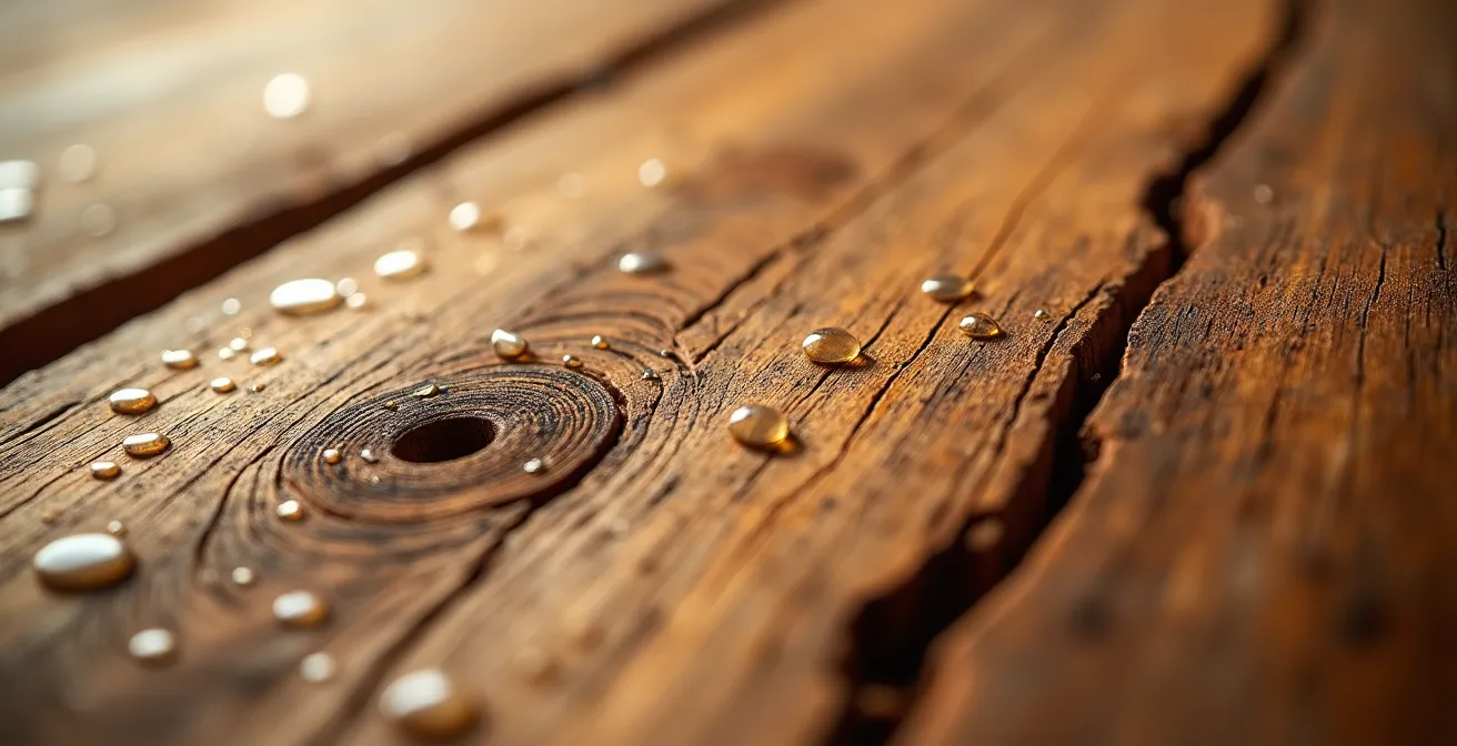 Texture macro de bois naturel certifié avec grains visibles et huile végétale