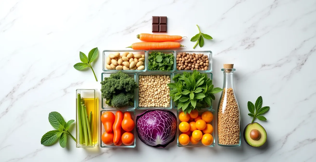 Représentation visuelle de la Maison de la Vitalité avec ses différents étages d'aliments