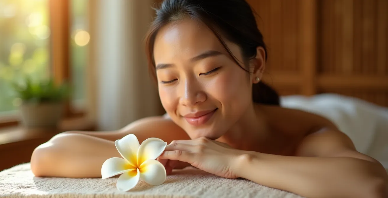 Portrait d'une personne sereine et détendue après une séance de massage balinais