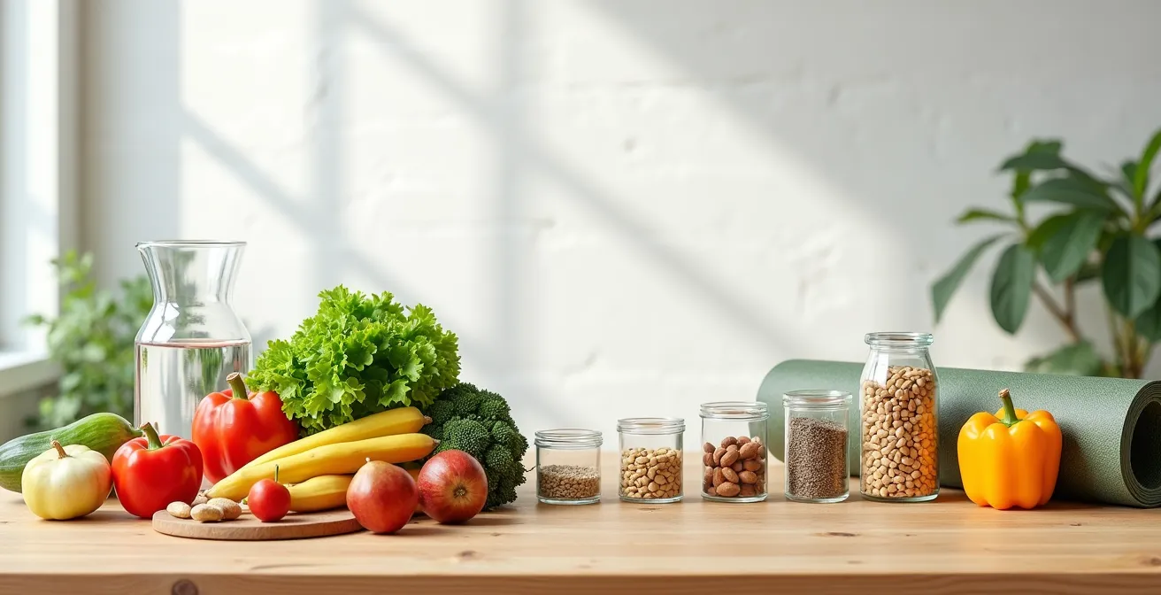 Représentation visuelle de la pyramide de santé avec les bases de l'hygiène de vie