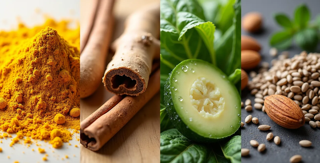 Composition photographique montrant quatre groupes d'aliments représentant les besoins nutritionnels de chaque tempérament hippocratique