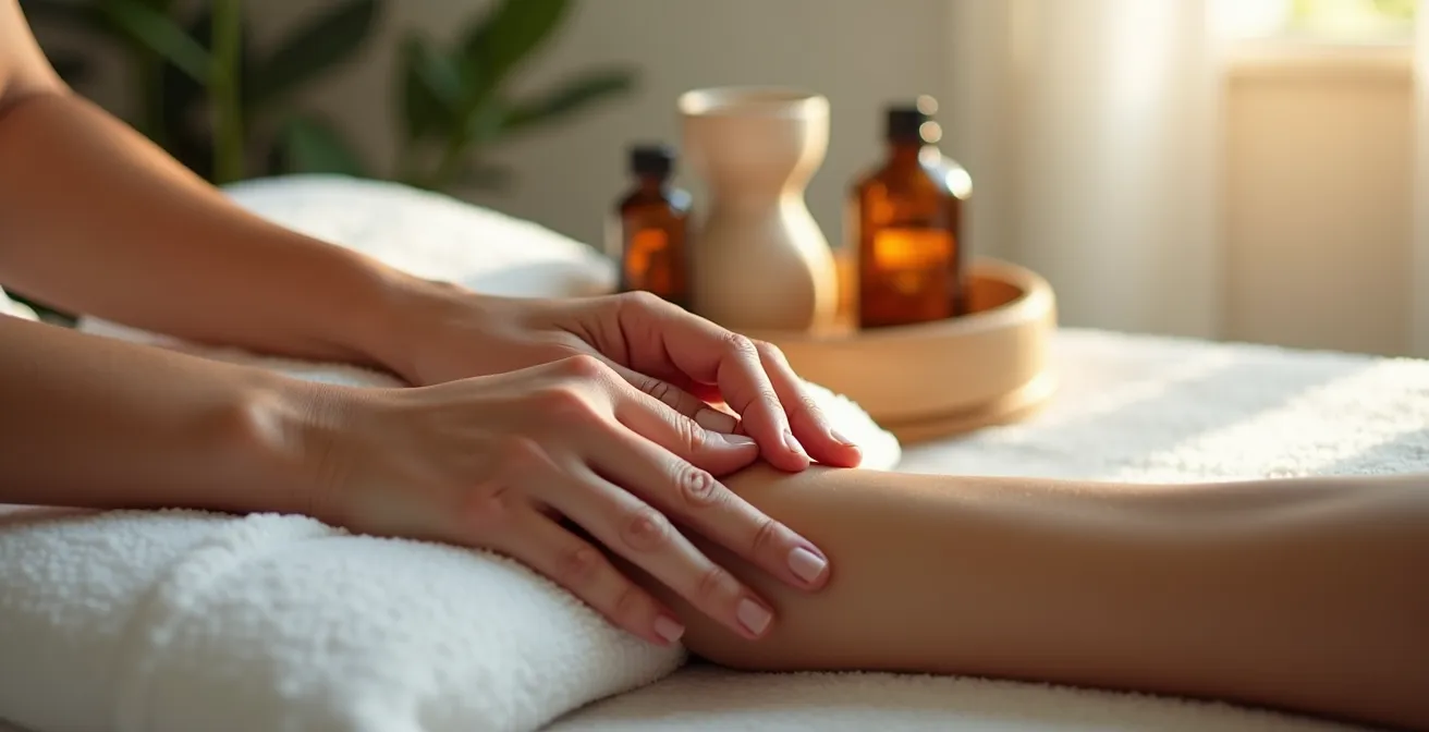 Scène de bien-être montrant différentes méthodes d'application des huiles essentielles