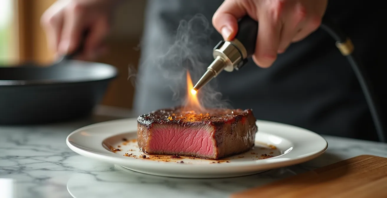 Démonstration de la technique de saisie inversée pour viande cuite à basse température
